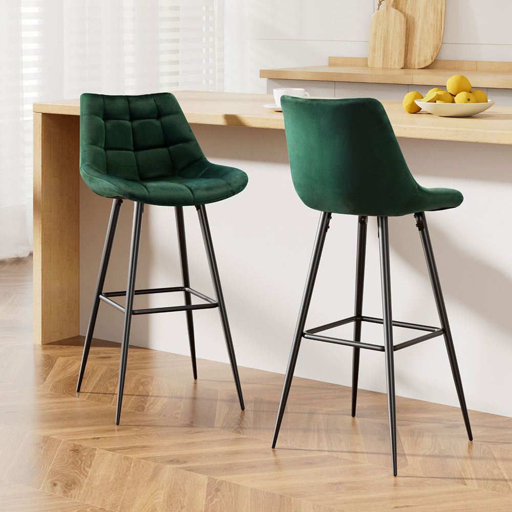 Artiss 2x Bar Stools Velvet Chairs Green Chez Guru