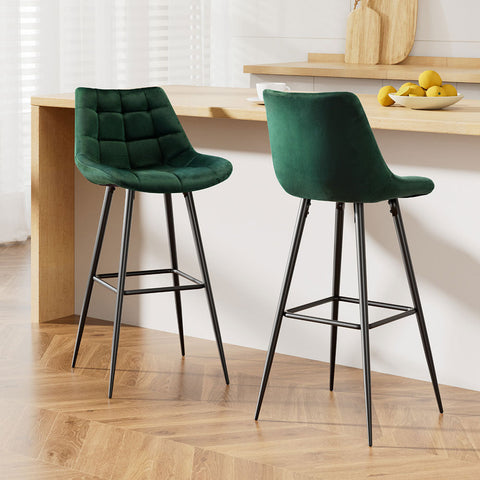 Artiss 2x Bar Stools Velvet Chairs Green Chez Guru