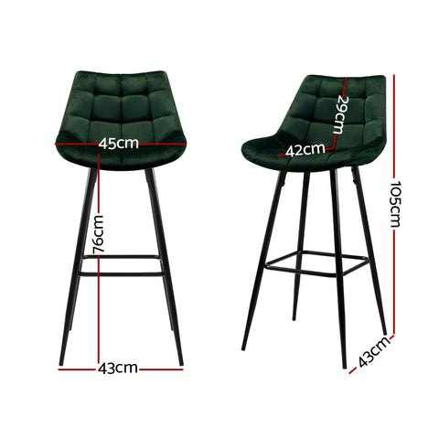Artiss 2x Bar Stools Velvet Chairs Green Chez Guru