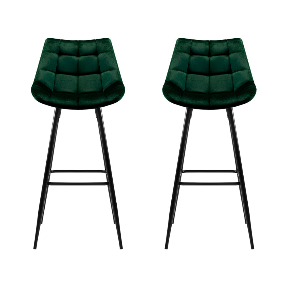 Artiss 2x Bar Stools Velvet Chairs Green Chez Guru