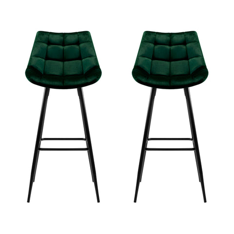 Artiss 2x Bar Stools Velvet Chairs Green Chez Guru