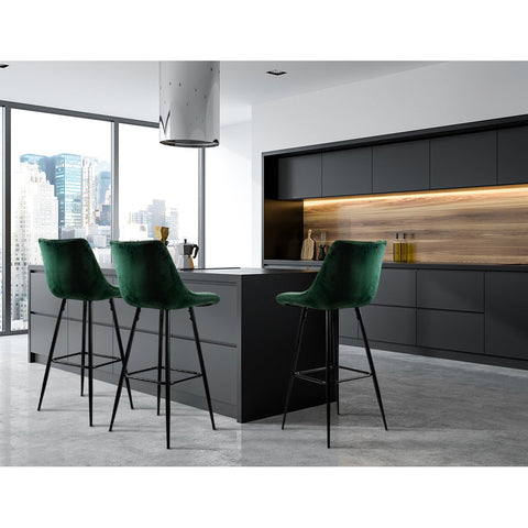 Artiss 2x Bar Stools Velvet Chairs Green Chez Guru