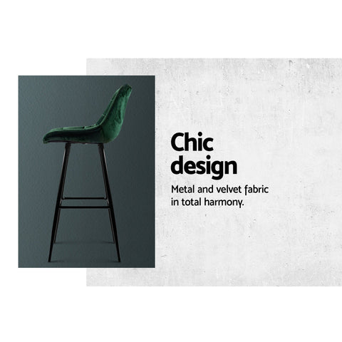 Artiss 2x Bar Stools Velvet Chairs Green Chez Guru