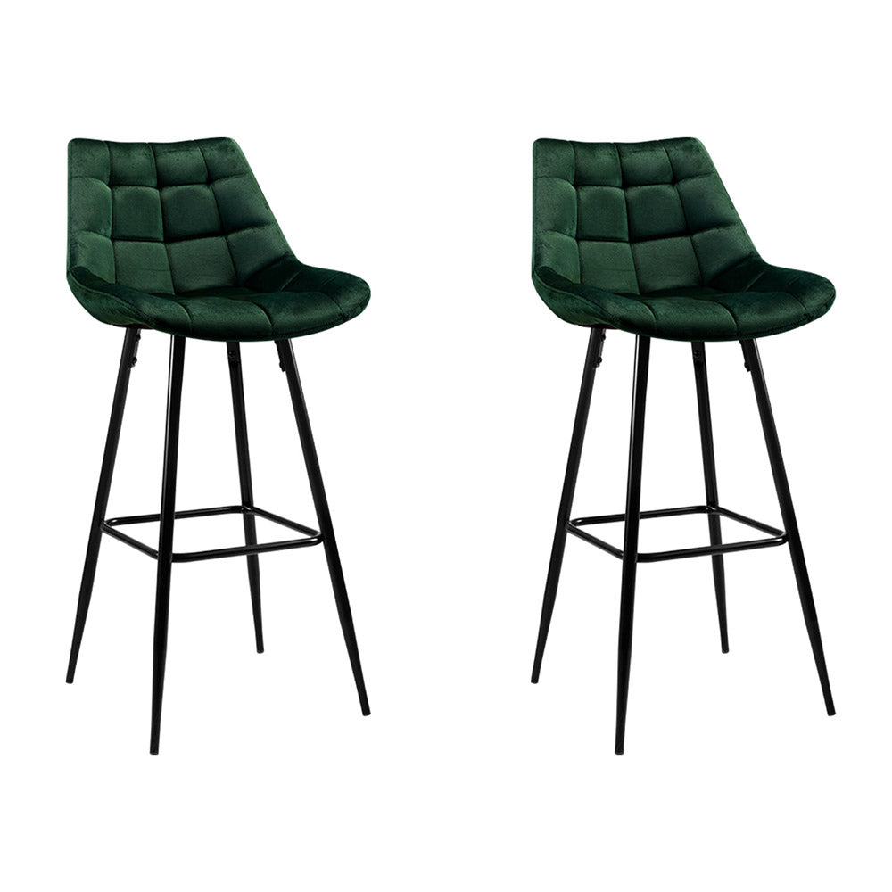 Artiss 2x Bar Stools Velvet Chairs Green Chez Guru