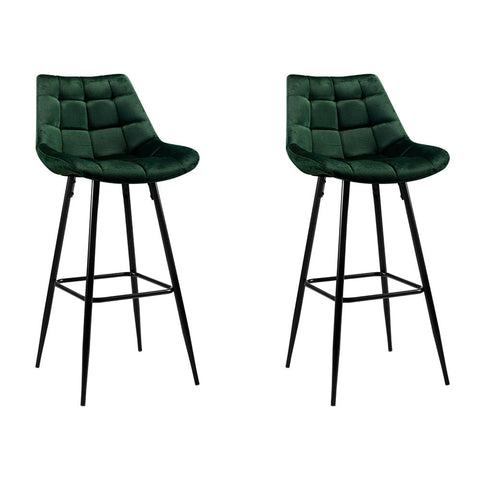 Artiss 2x Bar Stools Velvet Chairs Green Chez Guru