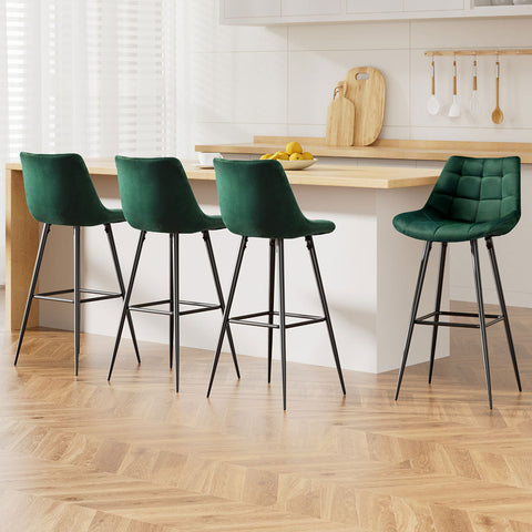 Artiss 4x Bar Stools Velvet Chairs Green Chez Guru