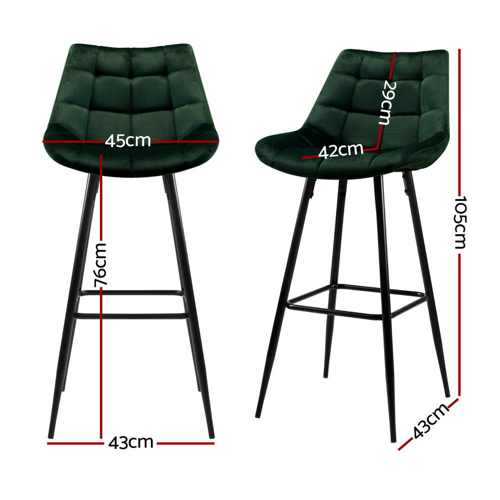 Artiss 4x Bar Stools Velvet Chairs Green Chez Guru
