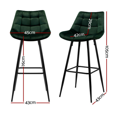 Artiss 4x Bar Stools Velvet Chairs Green Chez Guru