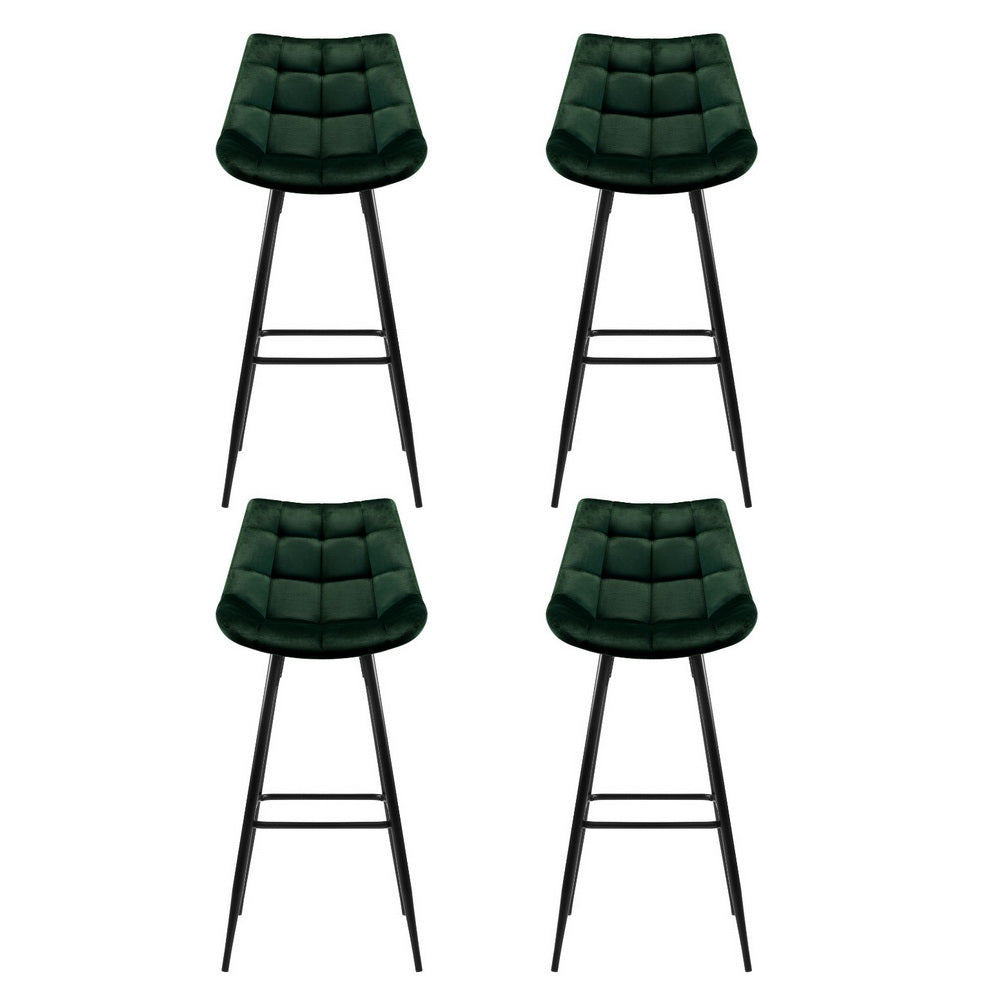 Artiss 4x Bar Stools Velvet Chairs Green Chez Guru