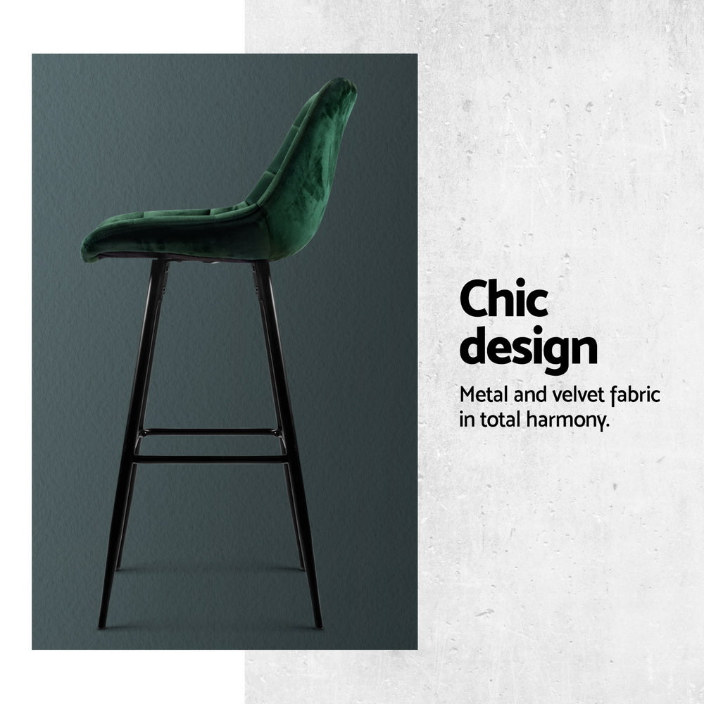 Artiss 4x Bar Stools Velvet Chairs Green Chez Guru