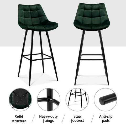 Artiss 4x Bar Stools Velvet Chairs Green Chez Guru