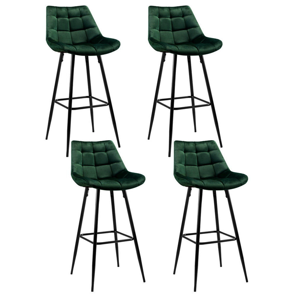 Artiss 4x Bar Stools Velvet Chairs Green Chez Guru