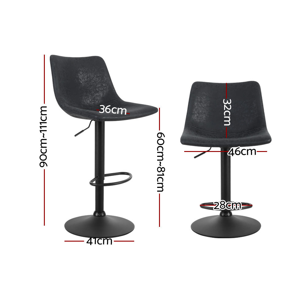 Artiss 2x Bar Stools Vintage Leather Swivel Gas Lift Black Chez Guru