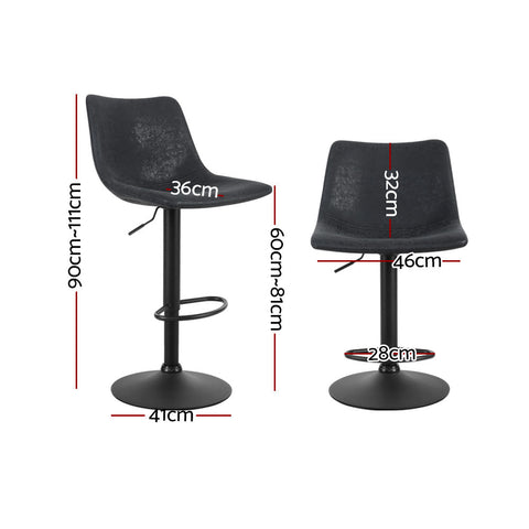 Artiss 2x Bar Stools Vintage Leather Swivel Gas Lift Black Chez Guru