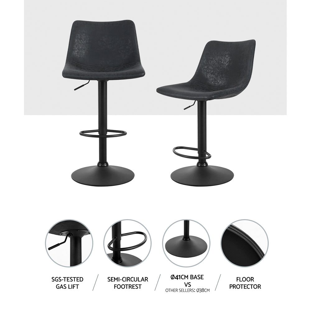 Artiss 2x Bar Stools Vintage Leather Swivel Gas Lift Black Chez Guru