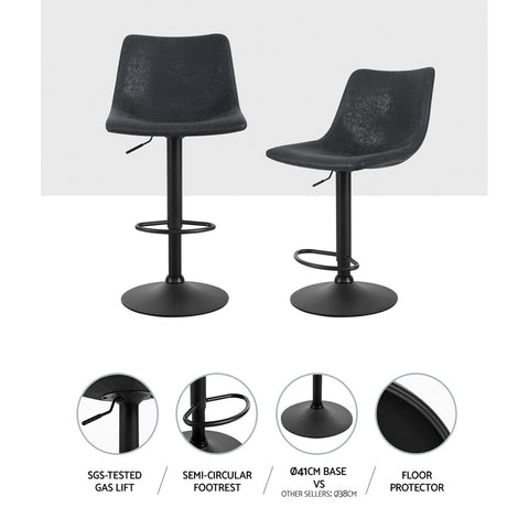 Artiss 2x Bar Stools Vintage Leather Swivel Gas Lift Black Chez Guru