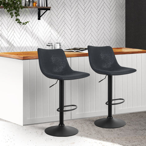 Artiss 2x Bar Stools Vintage Leather Swivel Gas Lift Black Chez Guru
