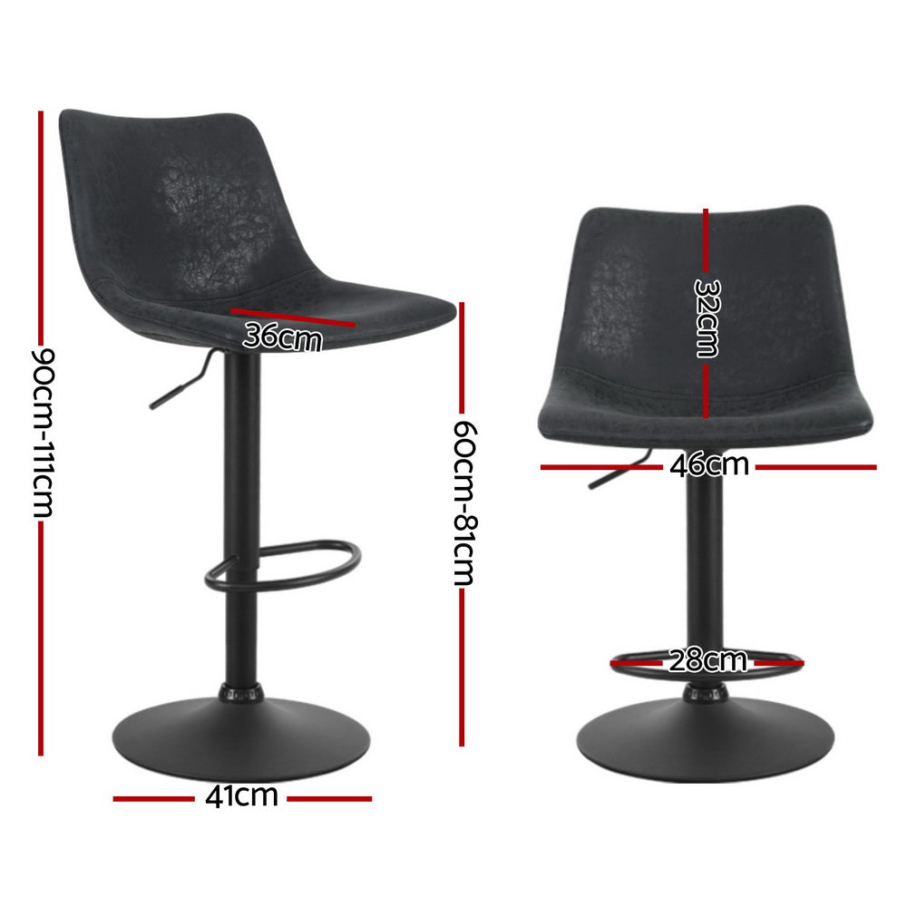 Artiss 4x Bar Stools Vintage Leather Swivel Gas Lift Black Chez Guru