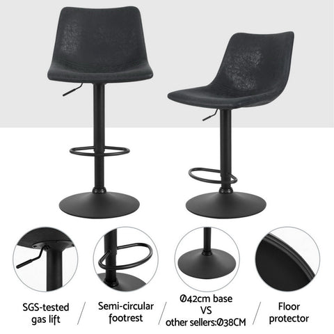Artiss 4x Bar Stools Vintage Leather Swivel Gas Lift Black Chez Guru