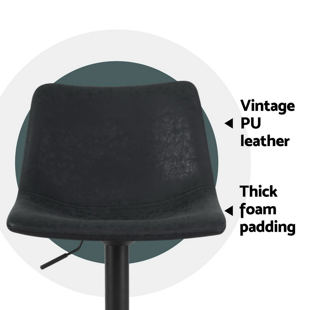 Artiss 4x Bar Stools Vintage Leather Swivel Gas Lift Black Chez Guru