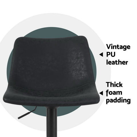 Artiss 4x Bar Stools Vintage Leather Swivel Gas Lift Black Chez Guru