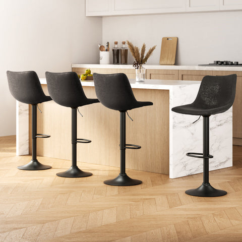 Artiss 4x Bar Stools Vintage Leather Swivel Gas Lift Black Chez Guru
