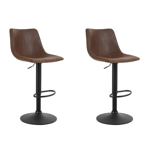 Artiss 2x Bar Stools Vintage Leather Swivel Gas Lift Brown Chez Guru