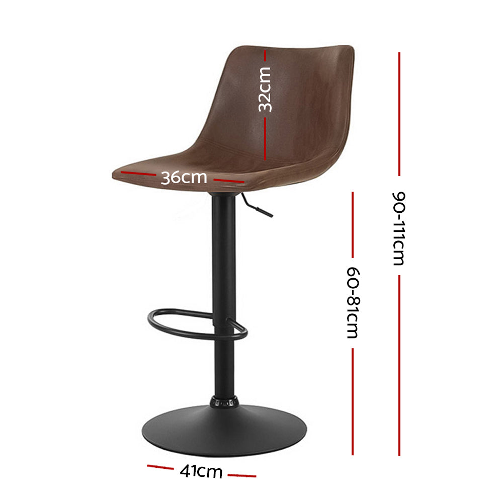 Artiss 2x Bar Stools Vintage Leather Swivel Gas Lift Brown Chez Guru