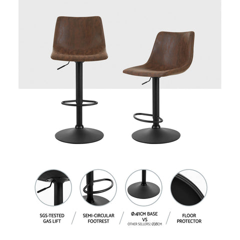 Artiss 2x Bar Stools Vintage Leather Swivel Gas Lift Brown Chez Guru