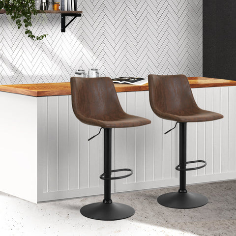 Artiss 2x Bar Stools Vintage Leather Swivel Gas Lift Brown Chez Guru