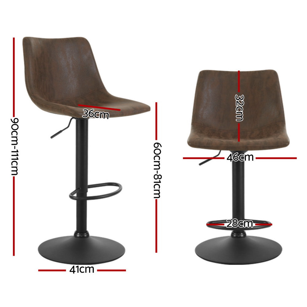 Artiss 4x Bar Stools Vintage Leather Swivel Gas Lift Brown Chez Guru