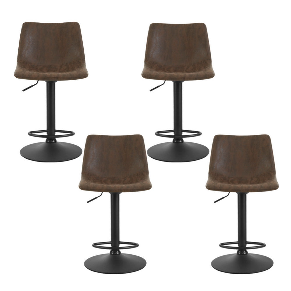 Artiss 4x Bar Stools Vintage Leather Swivel Gas Lift Brown Chez Guru