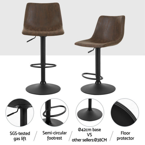 Artiss 4x Bar Stools Vintage Leather Swivel Gas Lift Brown Chez Guru