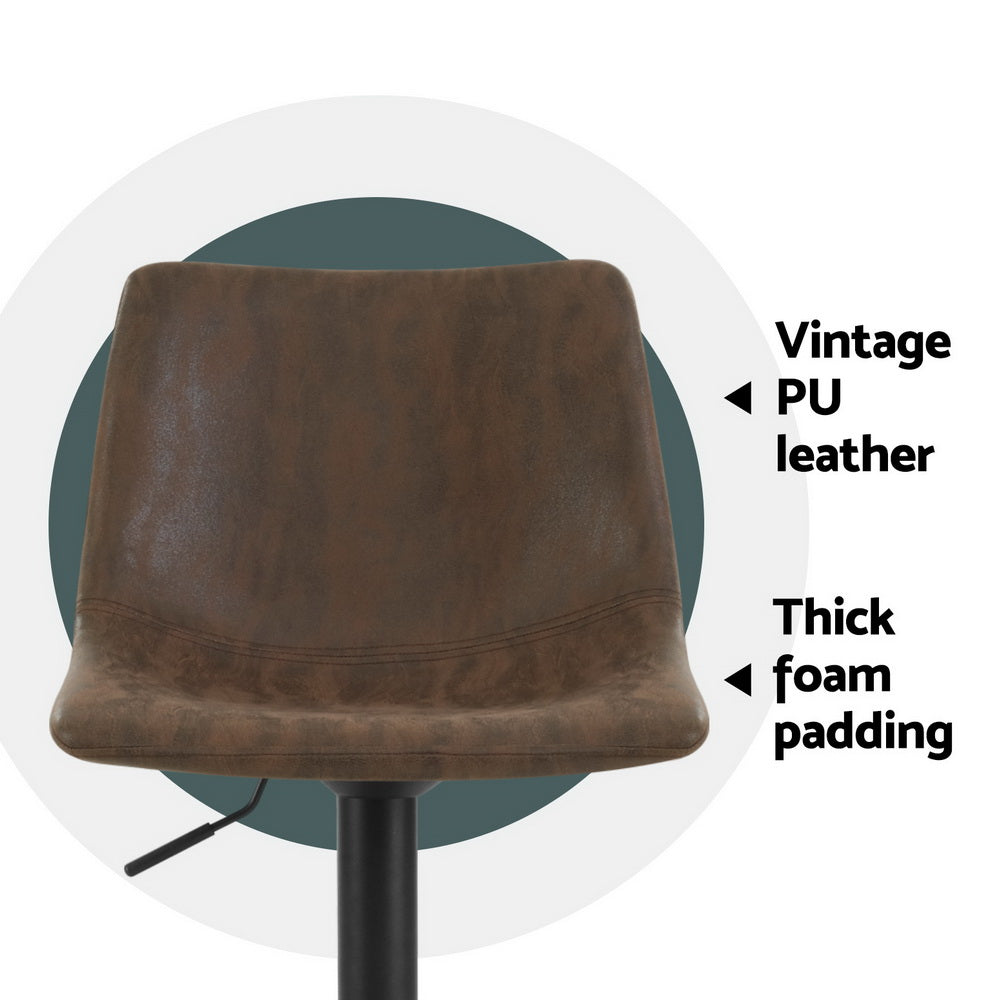 Artiss 4x Bar Stools Vintage Leather Swivel Gas Lift Brown Chez Guru