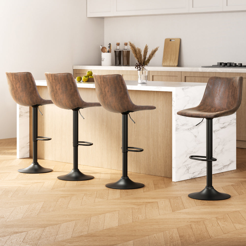 Artiss 4x Bar Stools Vintage Leather Swivel Gas Lift Brown Chez Guru