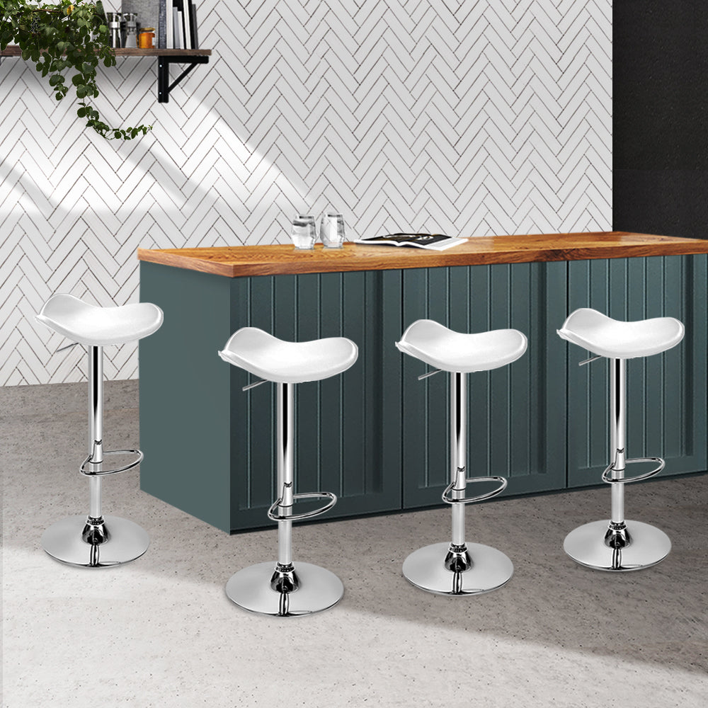 Artiss 4x Bar Stools Leather Gas Lift Chair White Chez Guru