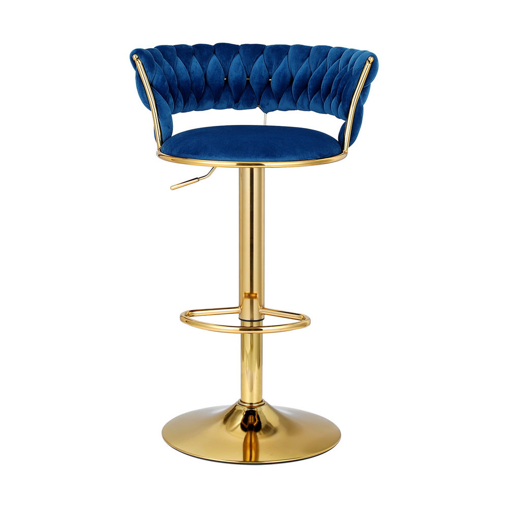 Artiss Bar Stools Gas Lift Velvet Woven Backrest Navy Chez Guru