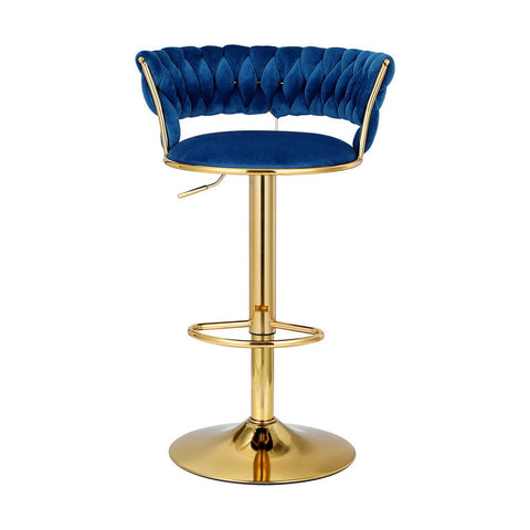 Artiss 2x Bar Stools Gas Lift Velvet Woven Backrest Navy Chez Guru