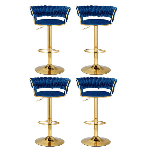Artiss 4x Bar Stools Gas Lift Velvet Woven Backrest Navy Chez Guru