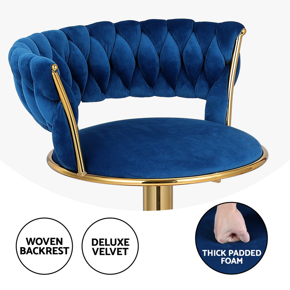 Artiss 4x Bar Stools Gas Lift Velvet Woven Backrest Navy Chez Guru