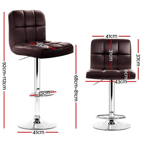 Artiss 4x Bar Stools Leather Gas Lift Brown Chez Guru