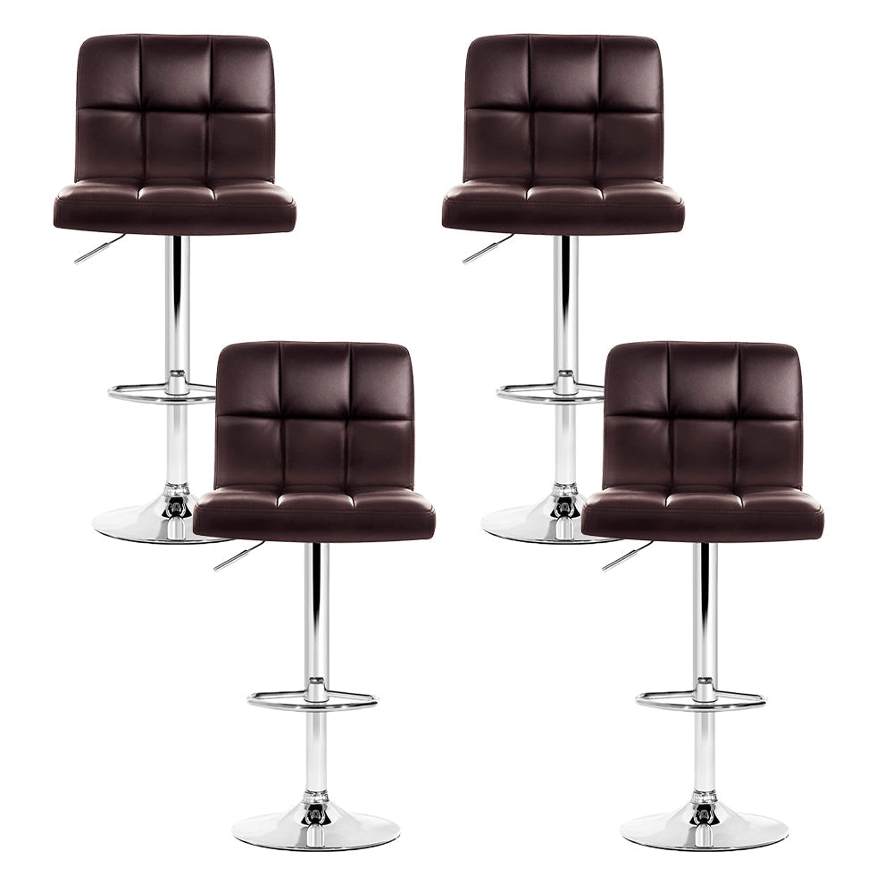 Artiss 4x Bar Stools Leather Gas Lift Brown Chez Guru