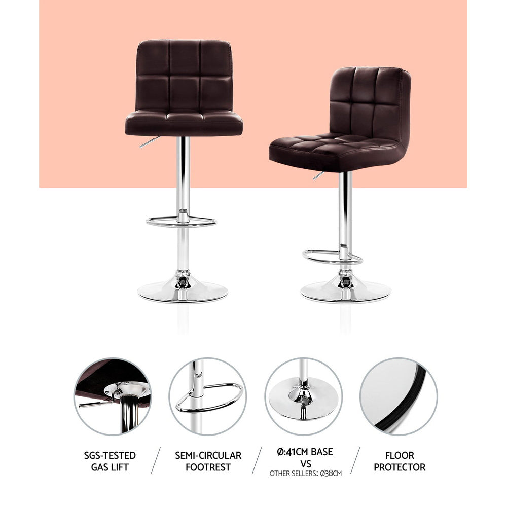 Artiss 4x Bar Stools Leather Gas Lift Brown Chez Guru