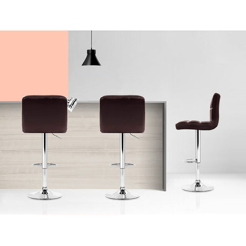 Artiss 4x Bar Stools Leather Gas Lift Brown Chez Guru