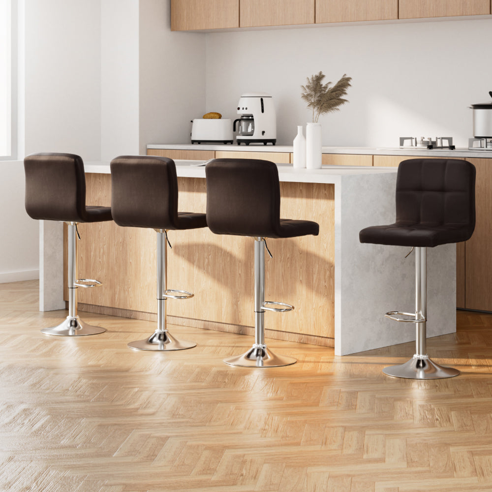 Artiss 4x Bar Stools Leather Gas Lift Brown Chez Guru