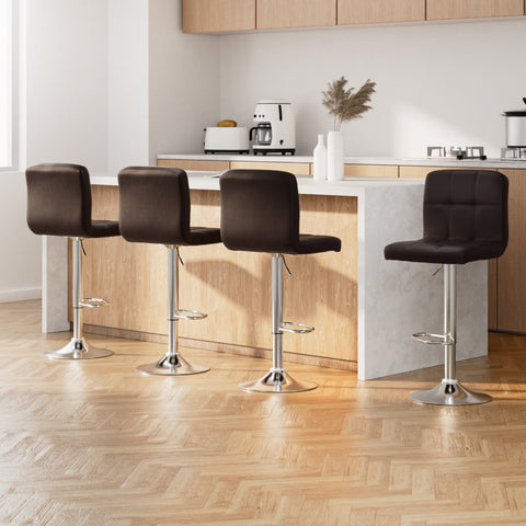 Artiss 4x Bar Stools Leather Gas Lift Brown Chez Guru