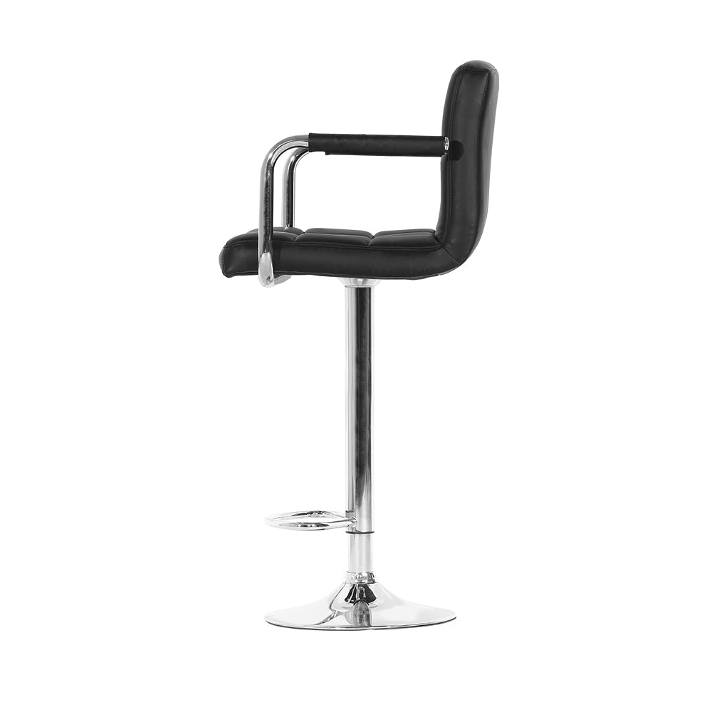 Artiss 2x Bar Stools Leather Gas Lift w/Armrest Black Chez Guru