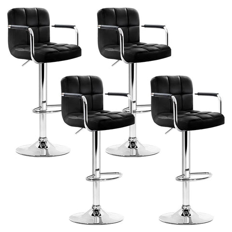 Artiss 4x Bar Stools Leather Gas Lift w/Armrest Black Chez Guru