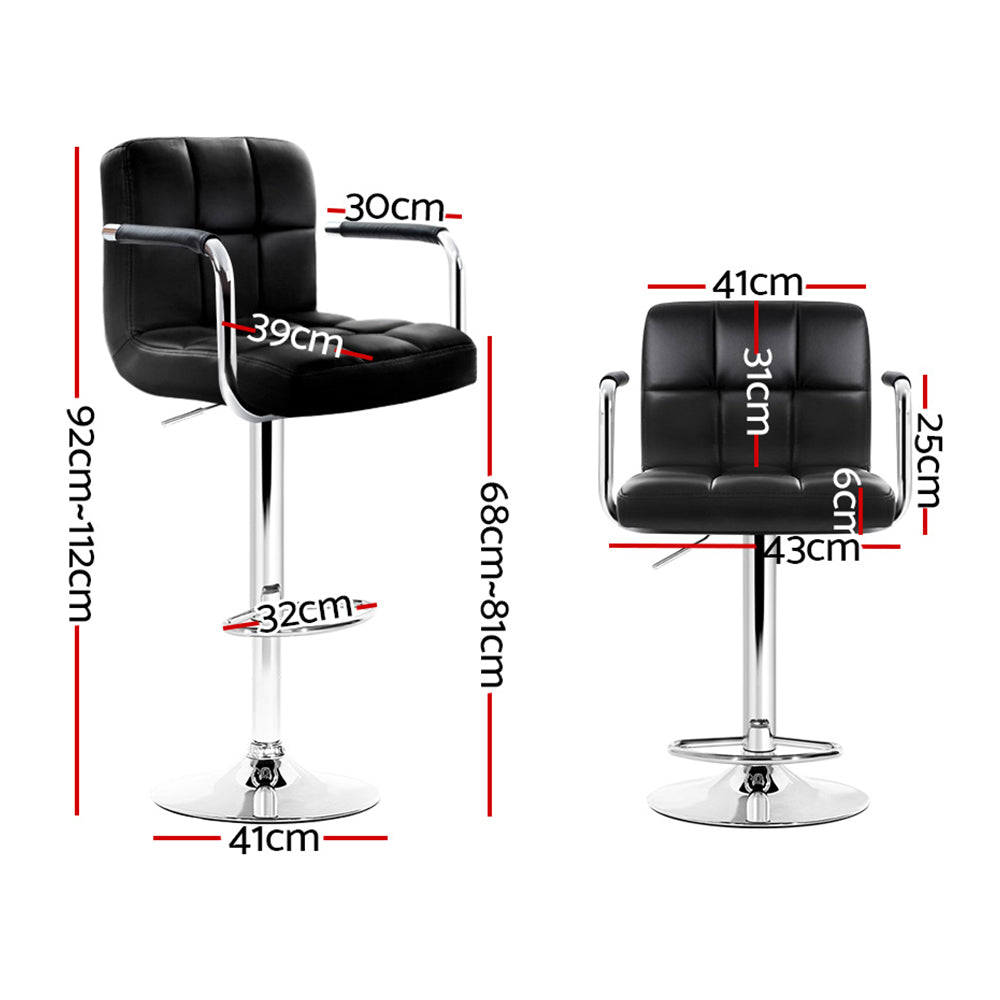Artiss 4x Bar Stools Leather Gas Lift w/Armrest Black Chez Guru