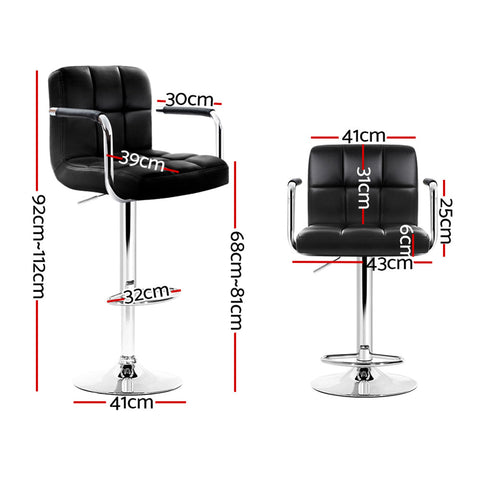 Artiss 4x Bar Stools Leather Gas Lift w/Armrest Black Chez Guru